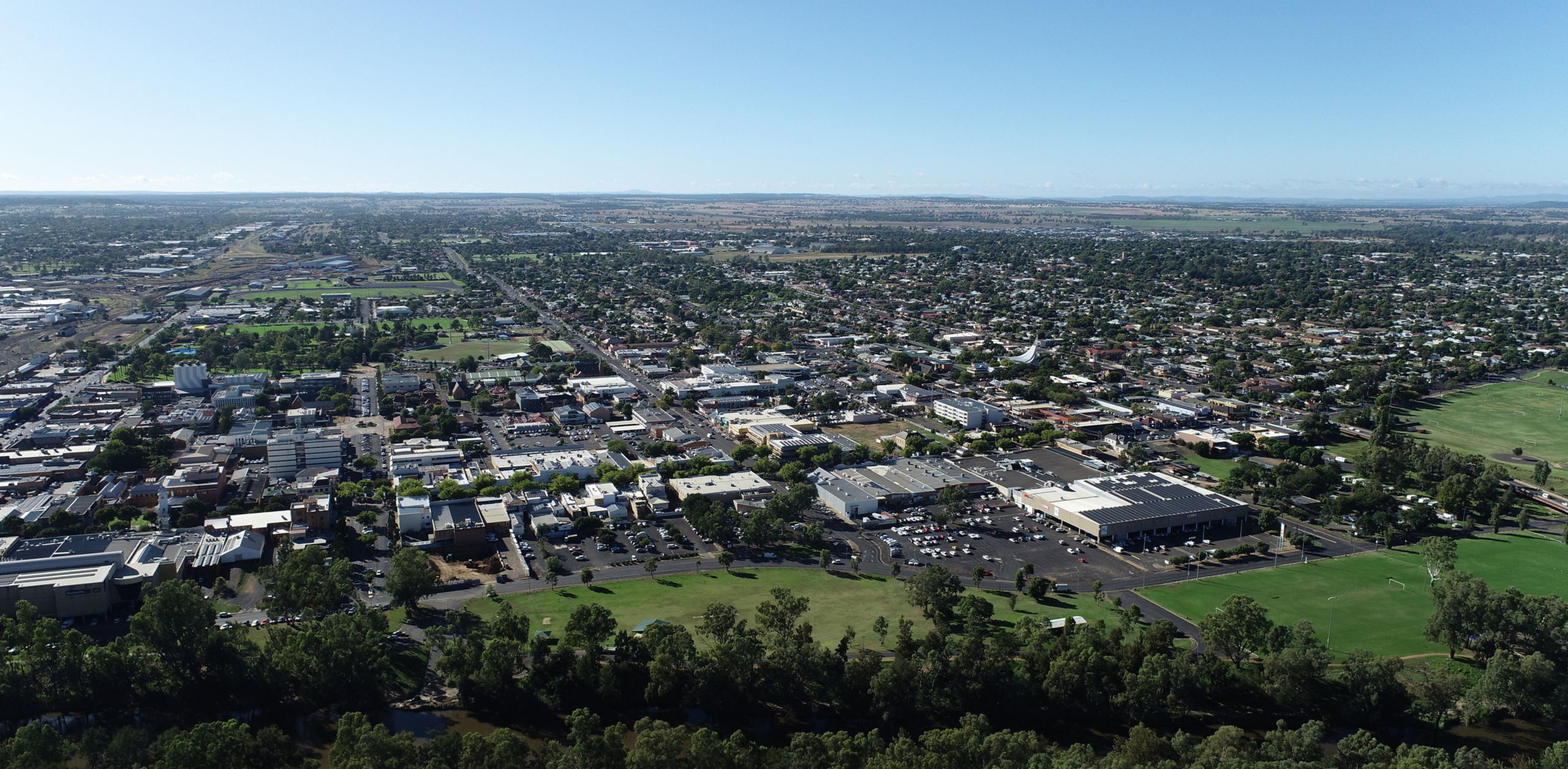 Aerial over Dubbo Central Business District March 2023